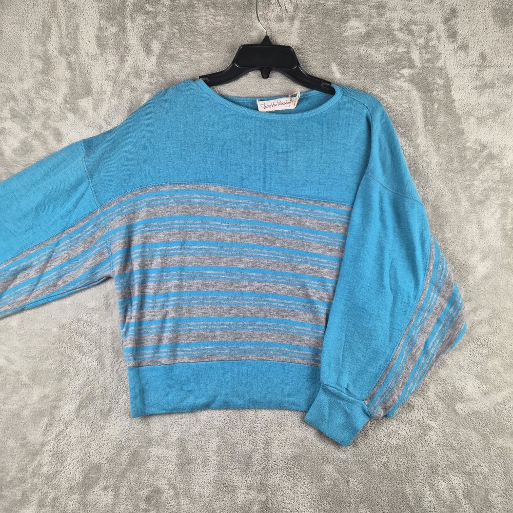 Vintage Diane Von Furstenberg Sweater Womens Large Teal Striped Wool Hong Kong